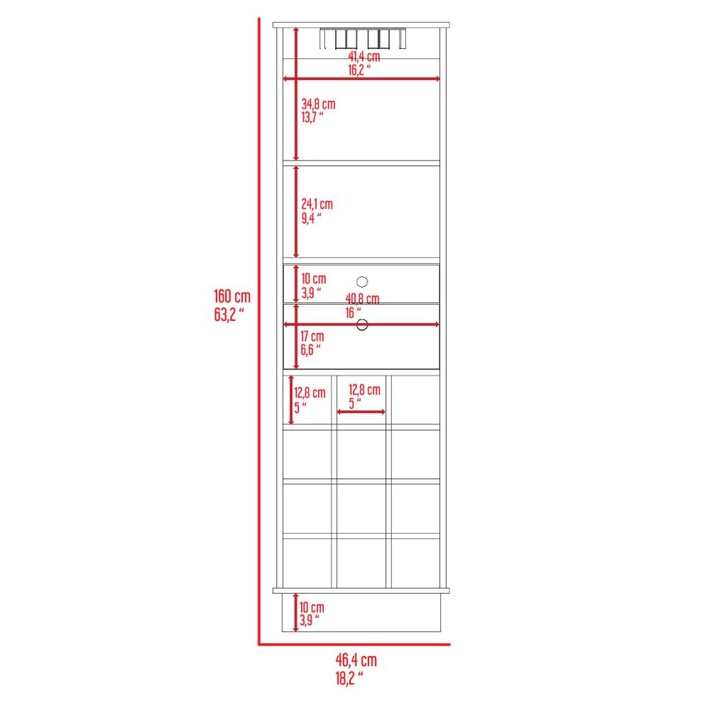 Classic Bar Cabinet, Two Drawers, Twelve Built-in Wine Rack-Black